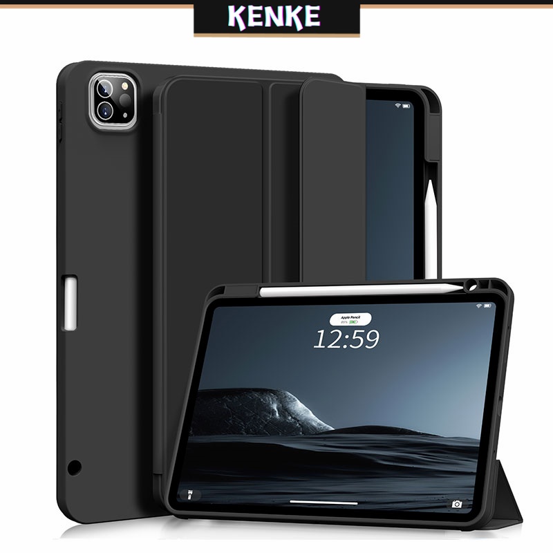 KENKE เคส iPad 10.9 นิ้ว 2022 iPad Air 4 Air 5 iPad Pro 11 (2020/2021/2022)iPad Pro 12.9 พร้อมที่ใส่ดินสอ, เคส iPad อัจฉริยะพร้อม Soft TPU Back [รองรับการปลุกอัตโนมัติ/นอนหลับ] (ใหม่สีเขียวมิดไนท์)
