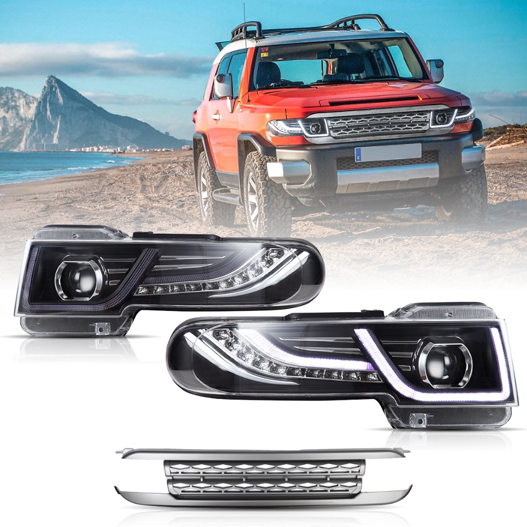 Vland LED ไฟหน้าสําหรับ 2007-2015 Toyota FJ Cruiser (XJ10) Dual Beam โปรเจคเตอร์ด้านหน้าโคมไฟ W/ย่าง
