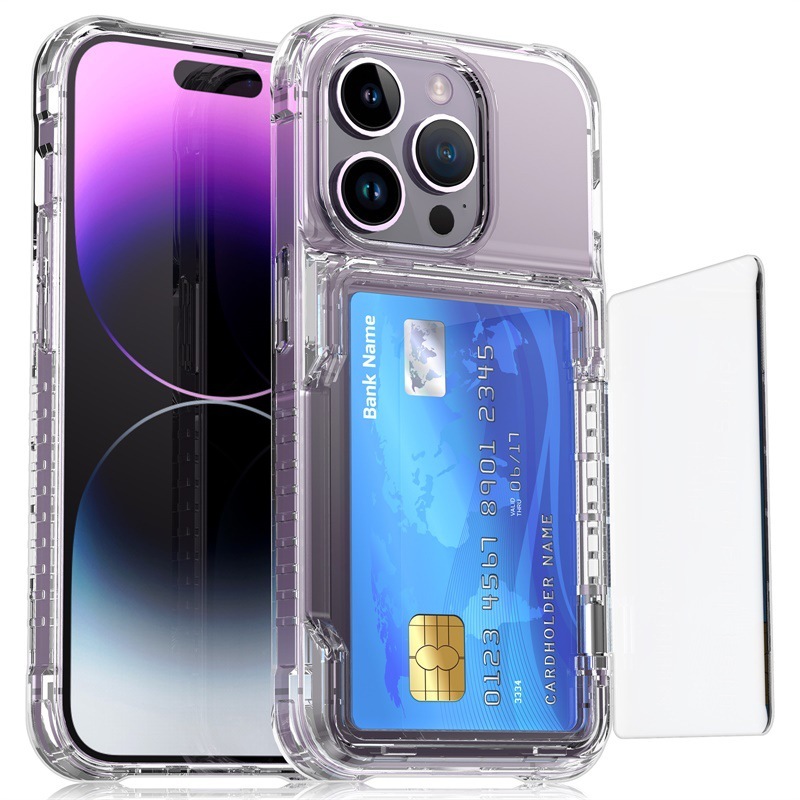 Pc + TPU กรณีพร้อมช่องใส่การ์ดสําหรับ iPhone 16 15 14 13 12 11 Pro 16ProMax การ์ดพร้อมฝาหลังเคสโทรศัพท์เต็มรูปแบบเกราะป้องกันพร้อมผู้ถือ