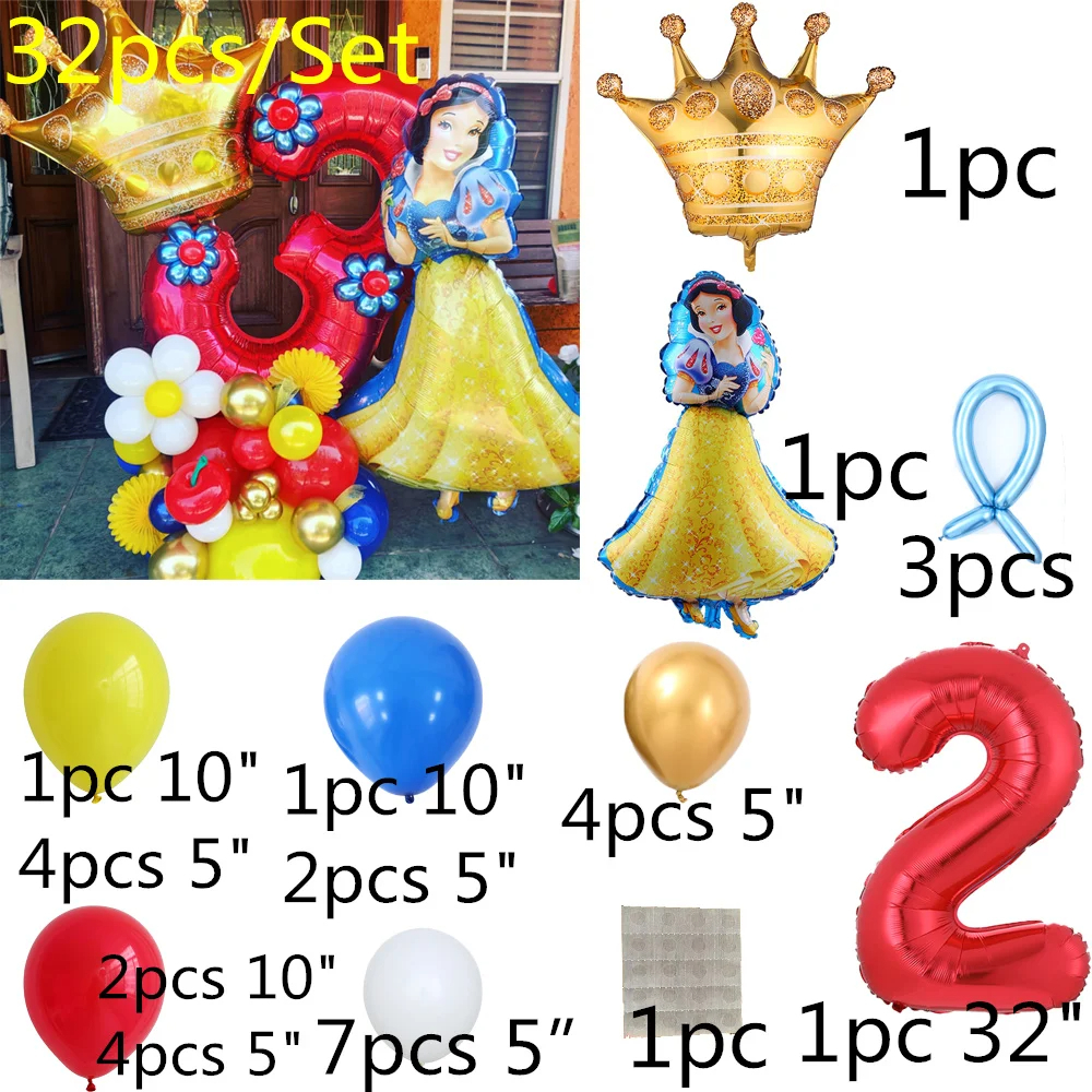 ลูกโป่งธีมเจ้าหญิงสโนว์ไวท์ 1 2 3th สําหรับตกแต่งปาร์ตี้วันเกิดเด็ก 32 ชิ้น