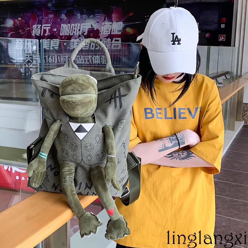 Llx- กระเป๋าเป้สะพายหลัง กระเป๋านักเรียน แต่งซิป ขนาดใหญ่ จุของได้เยอะ ลายกราฟฟิติกกบ สําหรับผู้ชาย และผู้หญิง