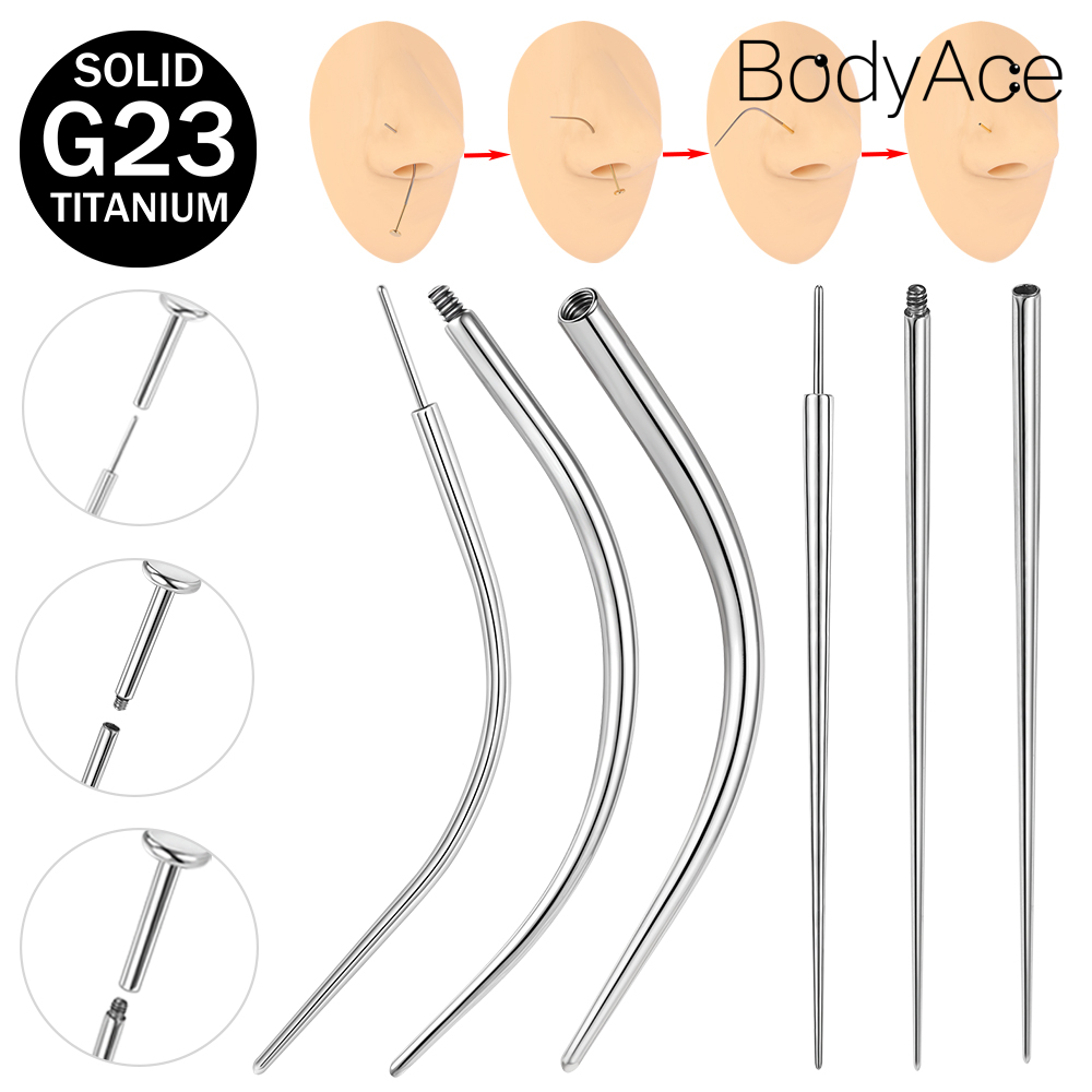 Bodyace 1 ชิ้น 14/16/18/20 กรัม เครื่องมือเจาะเหล็กไทเทเนียม สีเงิน ไทเทเนียม แทรกพิน สําหรับเครื่องประดับ ไร้เกลียว ดันเข้าต่างหู ลิ้น ปาก จมูก เครื่องมือเจาะร่างกาย