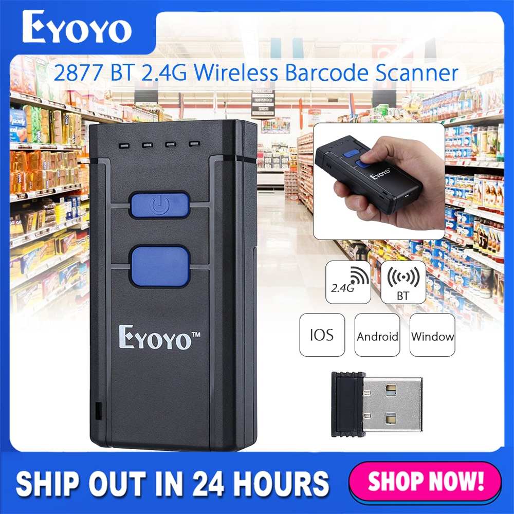 Eyoyo บลูทูธ 1D 2D Barcode Scanner, 2.4G ไร้สาย 2D QR Code Scanner บลูทูธบาร์รหัส,แบบพกพา 1D CCD หน้