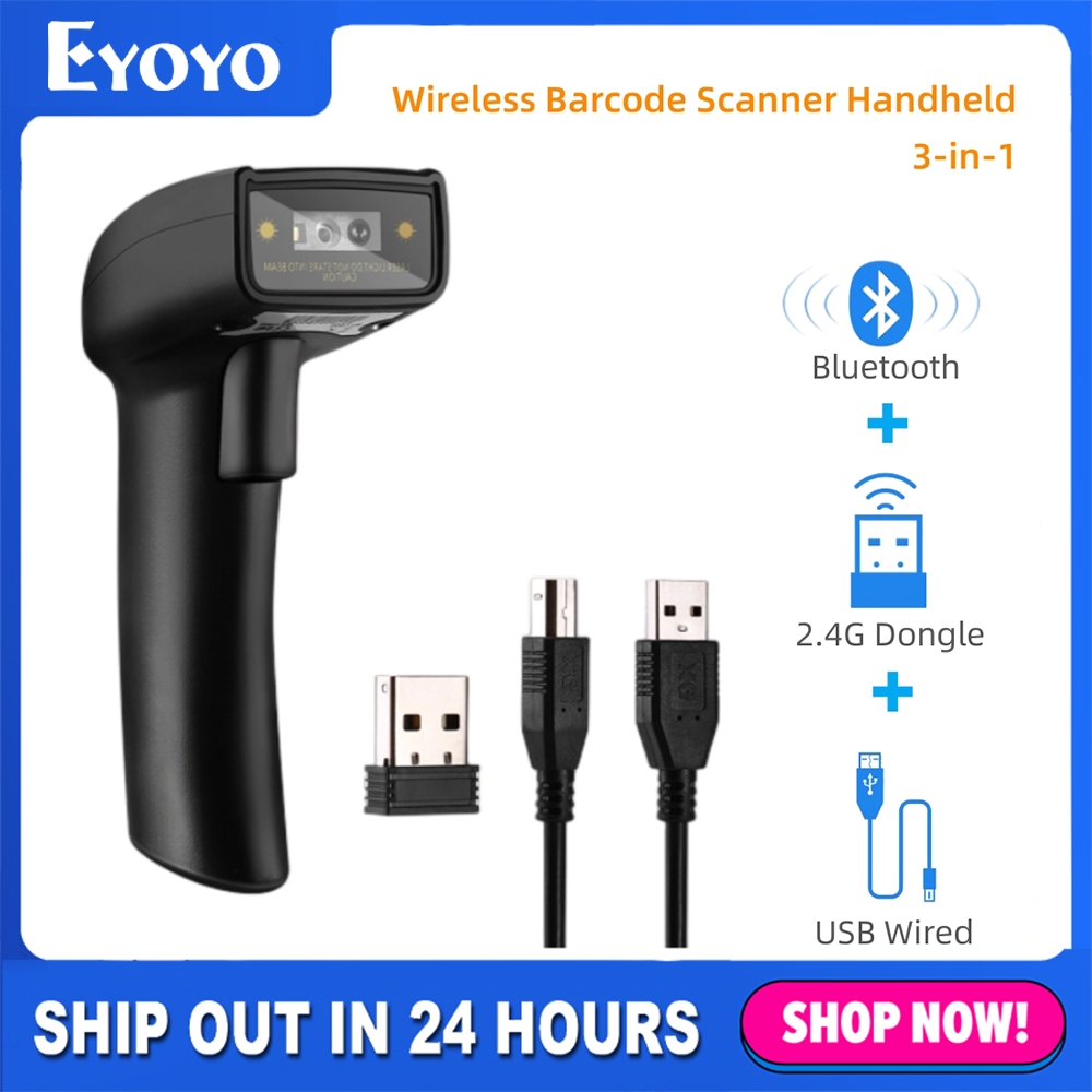 Eyoyo บลูทูธ 1D 2D Barcode Scanner 2 in 1 Wireless Barcode Scanner สาย USB 2D QR Code Reader Bar มือ