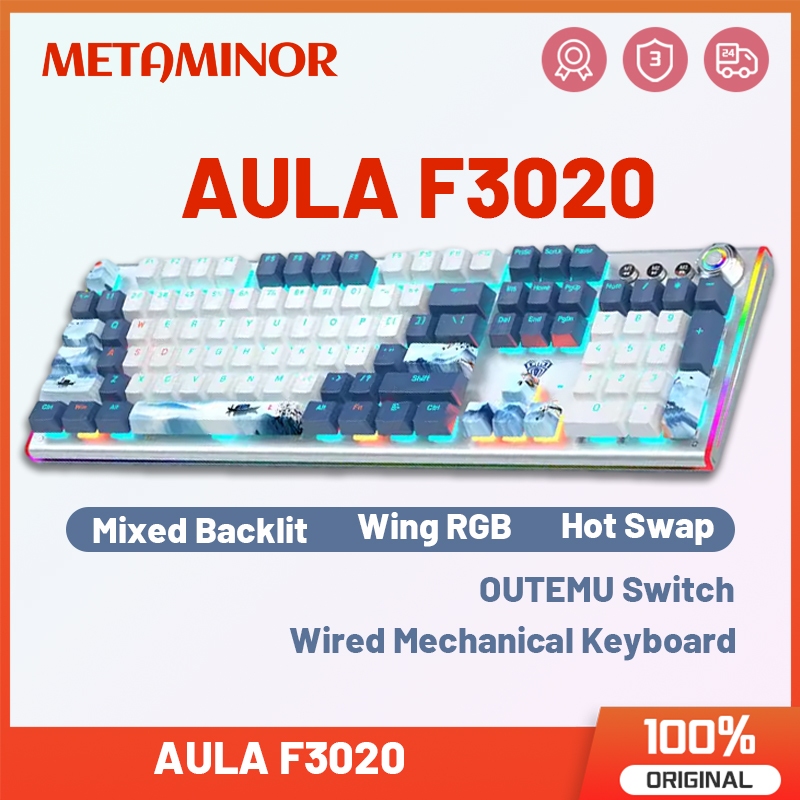 Aula F3020 คีย์บอร์ดเกมแบบมีสายพร้อมแบ็คไลท์และปุ่มคีย์บอร์ดกล Hot Swappable สําหรับ PC