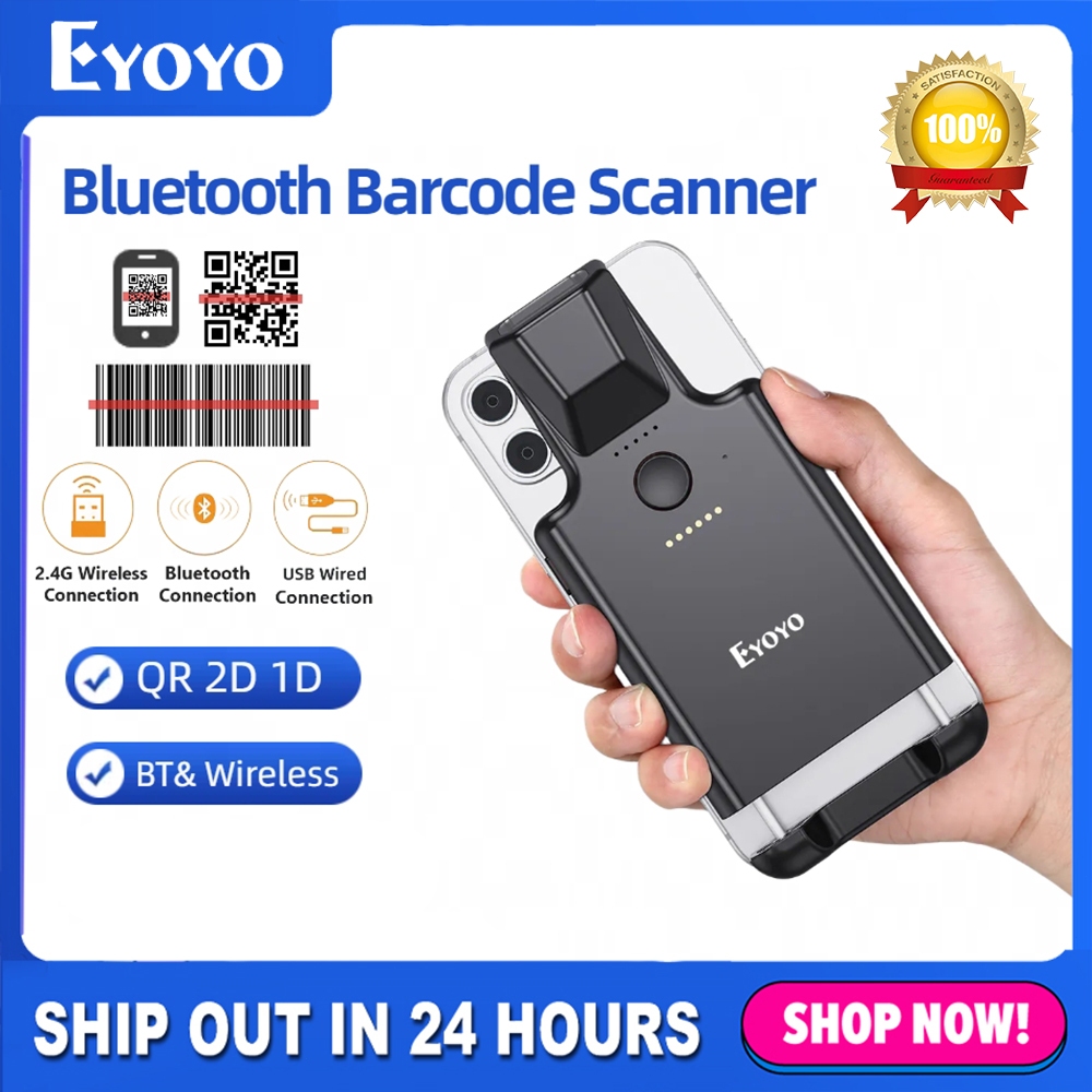 Eyoyo 2D Back Clip Bluetooth Barcode Scanner ใช้กับโทรศัพท์,แบบพกพา Bar Code Reader 2D QR Code Scann