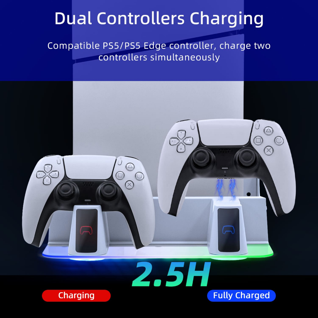 ขาตั้งคอนโซลเกมติดผนังพร้อมเครื่องชาร์จคอนโทรลเลอร์คู่สําหรับ PS5 Pro/PS5 Slim/PS5