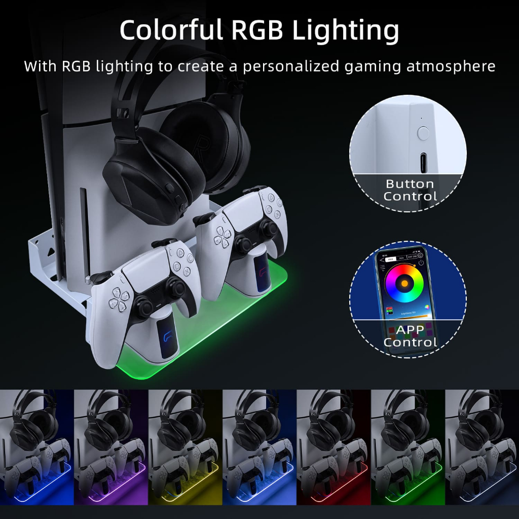 ขาตั้งคอนโซลเกมติดผนังพร้อมเครื่องชาร์จคอนโทรลเลอร์คู่สําหรับ PS5 Pro/PS5 Slim/PS5