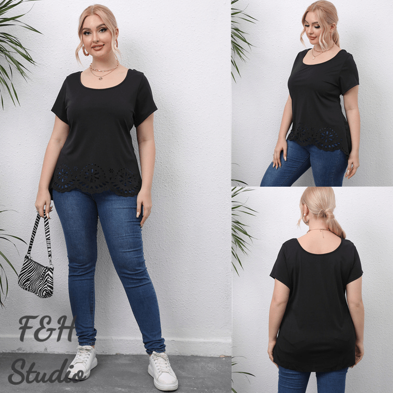 F&H 2921-L-4XL เสื้อยืดลําลองคอกลมผู้หญิงขนาดบวก