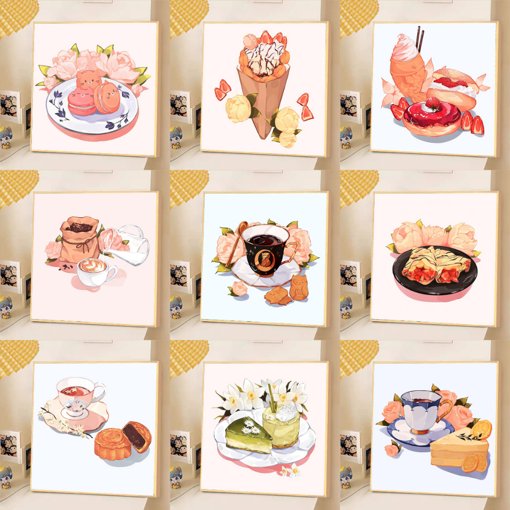 【ORFON】20×20cm ด้วยเฟรม /ระบายสีตามตัวเลข /ระบายสีตามตัวเลข Diy /ภาพวาดสร้างสรรค์อาหาร/ ของขวัญ / ศิลปะตกแต่งห้องนั่งเล่น / เกมคลายเครียดที่ไม่ซ้ำกันสำหรับผู้ใหญ่และเด็ก/กระตุ้นจินตนาการ