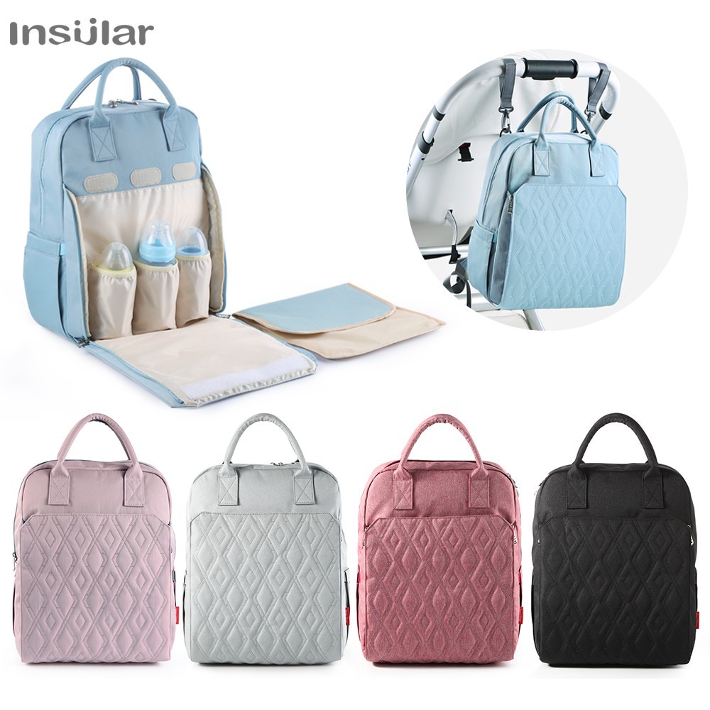 Insular Multi-function Mummy Maternity กระเป๋าขนาดใหญ่ความจุกันน้ําผ้าอ้อมรถเข็นเด็กกระเป๋าเป้สะพายหลัง Designer สําหรับแม่