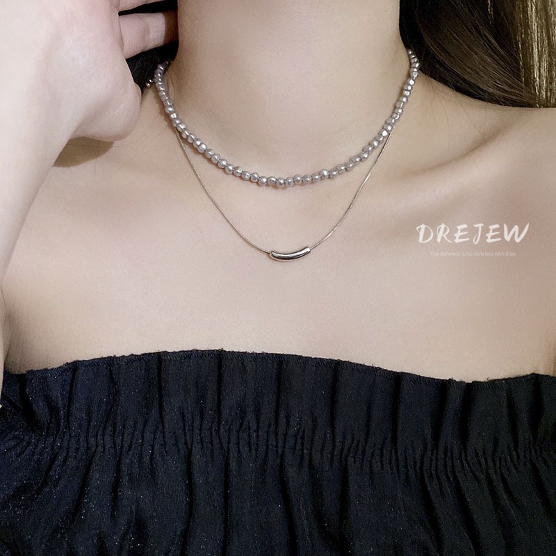 DREJEW  ชุดสร้อยคอโซ่ ประดับลูกปัดไข่มุก ทรงไม่สมมาตร เรียบง่าย สไตล์ฝรั่งเศส เรโทร อเนกประสงค์