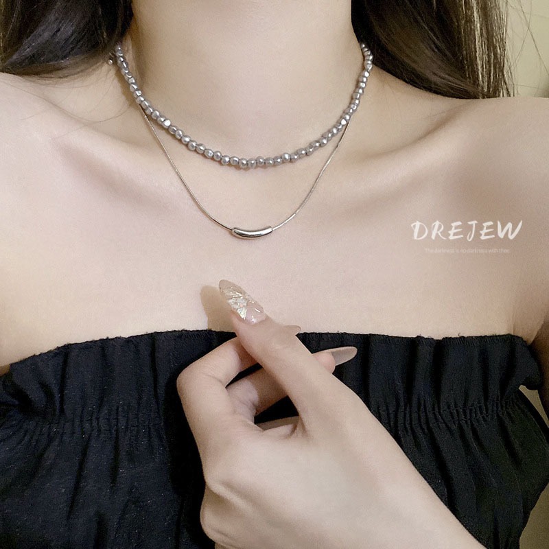 DREJEW  ชุดสร้อยคอโซ่ ประดับลูกปัดไข่มุก ทรงไม่สมมาตร เรียบง่าย สไตล์ฝรั่งเศส เรโทร อเนกประสงค์