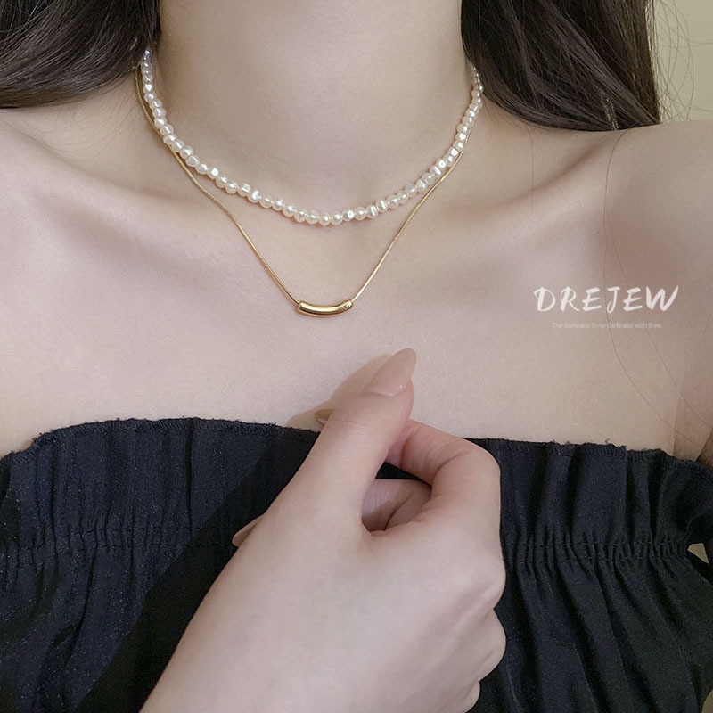 DREJEW  ชุดสร้อยคอโซ่ ประดับลูกปัดไข่มุก ทรงไม่สมมาตร เรียบง่าย สไตล์ฝรั่งเศส เรโทร อเนกประสงค์