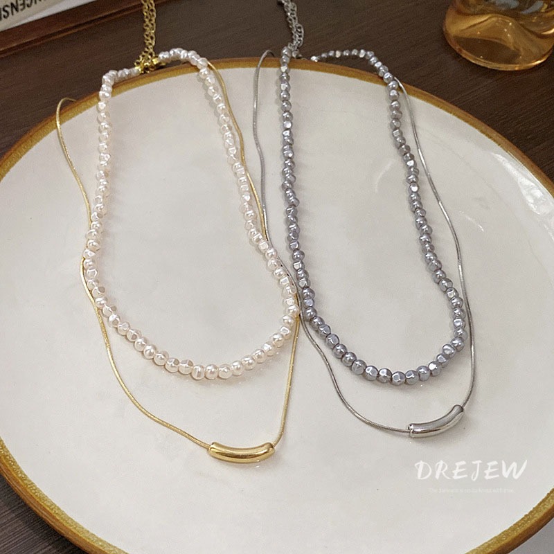 DREJEW  ชุดสร้อยคอโซ่ ประดับลูกปัดไข่มุก ทรงไม่สมมาตร เรียบง่าย สไตล์ฝรั่งเศส เรโทร อเนกประสงค์