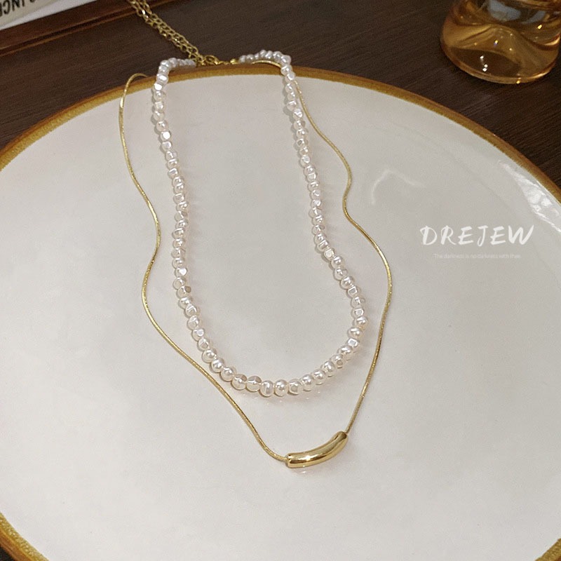 DREJEW  ชุดสร้อยคอโซ่ ประดับลูกปัดไข่มุก ทรงไม่สมมาตร เรียบง่าย สไตล์ฝรั่งเศส เรโทร อเนกประสงค์