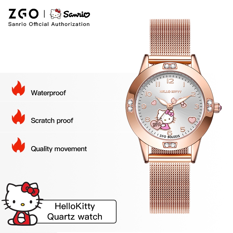 【Royal 】ZGO x Sanrio Hello Kitty นาฬิกาข้อมือ ฝังเพชร ภาษาอังกฤษ ของขวัญวันเกิด สําหรับแฟนสาว นักเรียนมัธยมต้น 3271