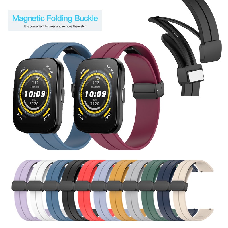 สายนาฬิกาข้อมือซิลิโคน หัวเข็มขัดแม่เหล็ก 20 มม. 22 มม. สําหรับ Huami Amazfit Bip 5 Bip3 Pro GTS 2 2e 3 4 mini GTR2 GTR3 GTR4
