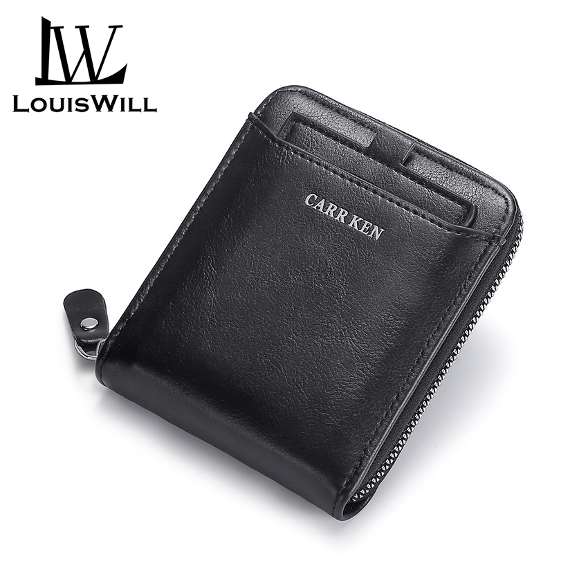 Louiswill กระเป๋าสตางค์ ใบสั้น หนัง PU พับได้ มีซิป ใส่บัตรได้หลายใบ สไตล์เรโทร สําหรับผู้ชาย