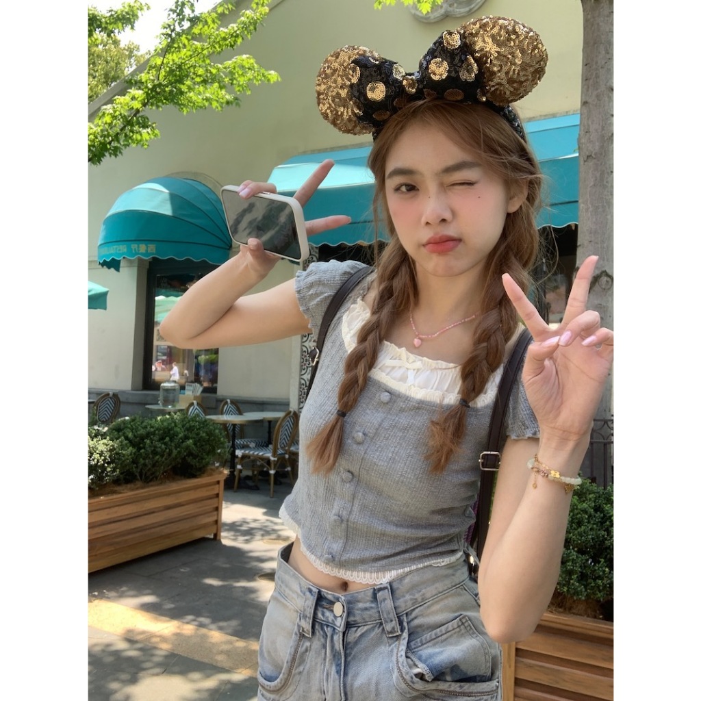 [BANKO] เสื้อยืดแขนสั้น เข้ารูป แต่งลูกไม้ สีเทา แฟชั่นทันสมัย สําหรับผู้หญิง