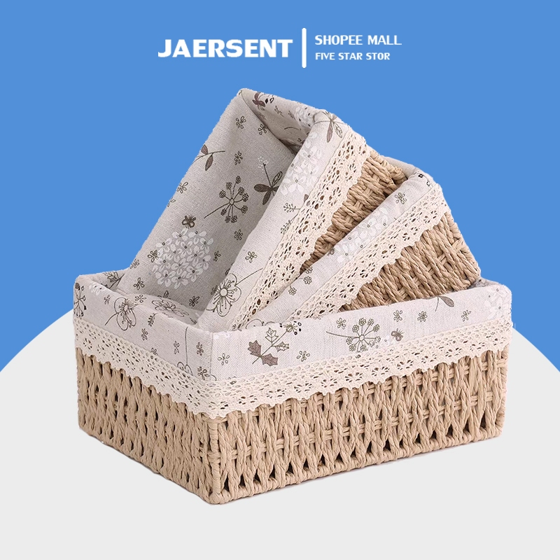 ตะกร้าผ้าทอมือ ตะกร้าเก็บเครื่องสําอาง ตะกร้าเก็บเดสก์ท็อป กล่องผ้า อเนกประสงค์