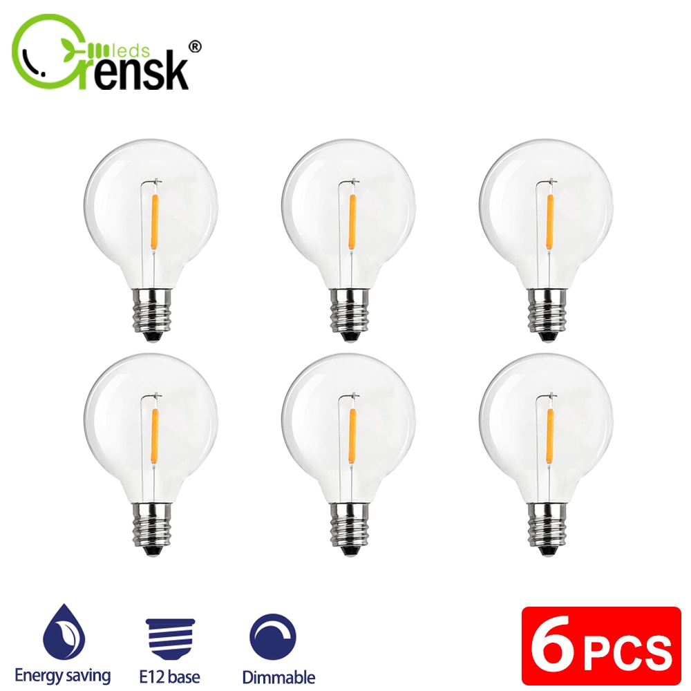หลอดไฟ LED G40 1W E12 ฐานสกรู ประหยัดพลังงาน 10 วัตต์ สีขาวอบอุ่น แบบเปลี่ยน สําหรับสายไฟกลางแจ้ง 6 25 ชิ้น