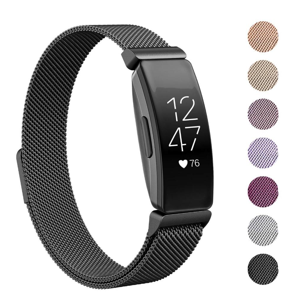 สําหรับ Fitbit Inspire /Inspire HR วงดนตรีผู้หญิงผู้ชาย, สแตนเลสโลหะตาข่ายห่วงปรับสายรัดข้อมือแม่เหล