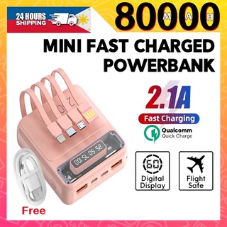 Four wire powerbank original 800000mah With lcd display fast charging power bank for iphone Supports Micro/Type-C/Apple buy 1 take 1 gift