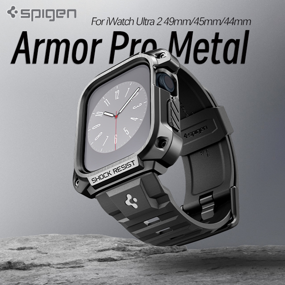 Spi gen Tough Armor Pro เคสโลหะ พร้อมสายนาฬิกาข้อมือซิลิโคน ทนทาน สําหรับ iWatch Ultra 2 49 มม. 45 มม. 44 มม. iWatch 41 มม. 40 มม. Series 9 8 7 6 5 4 SE2