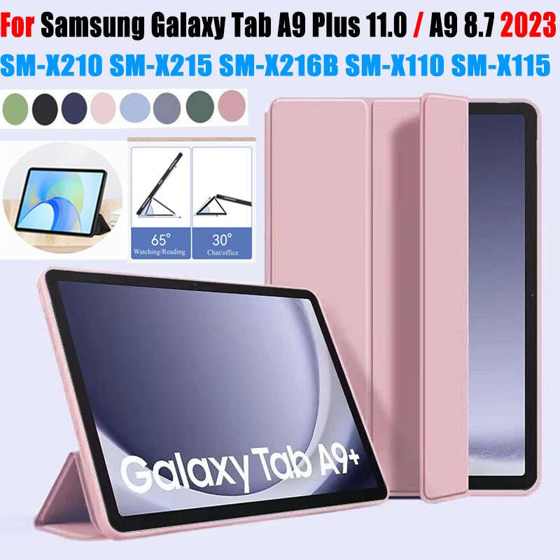 สําหรับ Samsung Galaxy Tab A9 Plus 11.0 Tab A9 8.7 2023 คุณภาพสูงหนังฝาครอบ SM-X210 SM-X215 SM-X216B SM-X110 SM-X115 แฟชั่น Tri-fold ผิวซิลิโคนอ่อนนุ่มกรณีแท็บเล็ต
