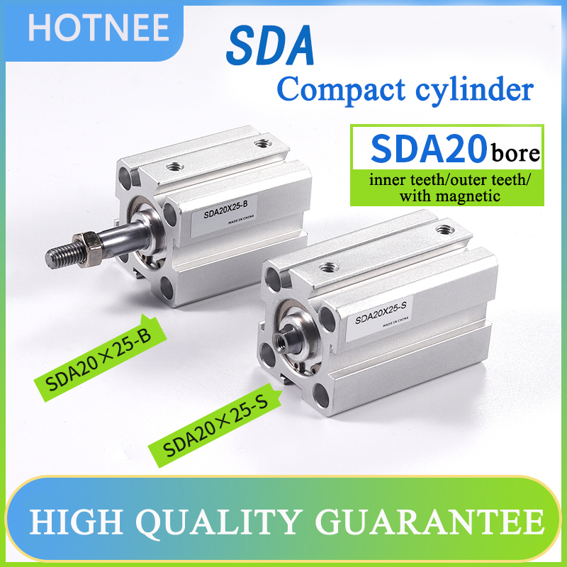 คุณภาพสูง SDA กระบอกลมนิวเมติก 20 มม. Bore Compact SDA20-10X15X20X30X40X50X75X100 นิวเมติก, กระบอก