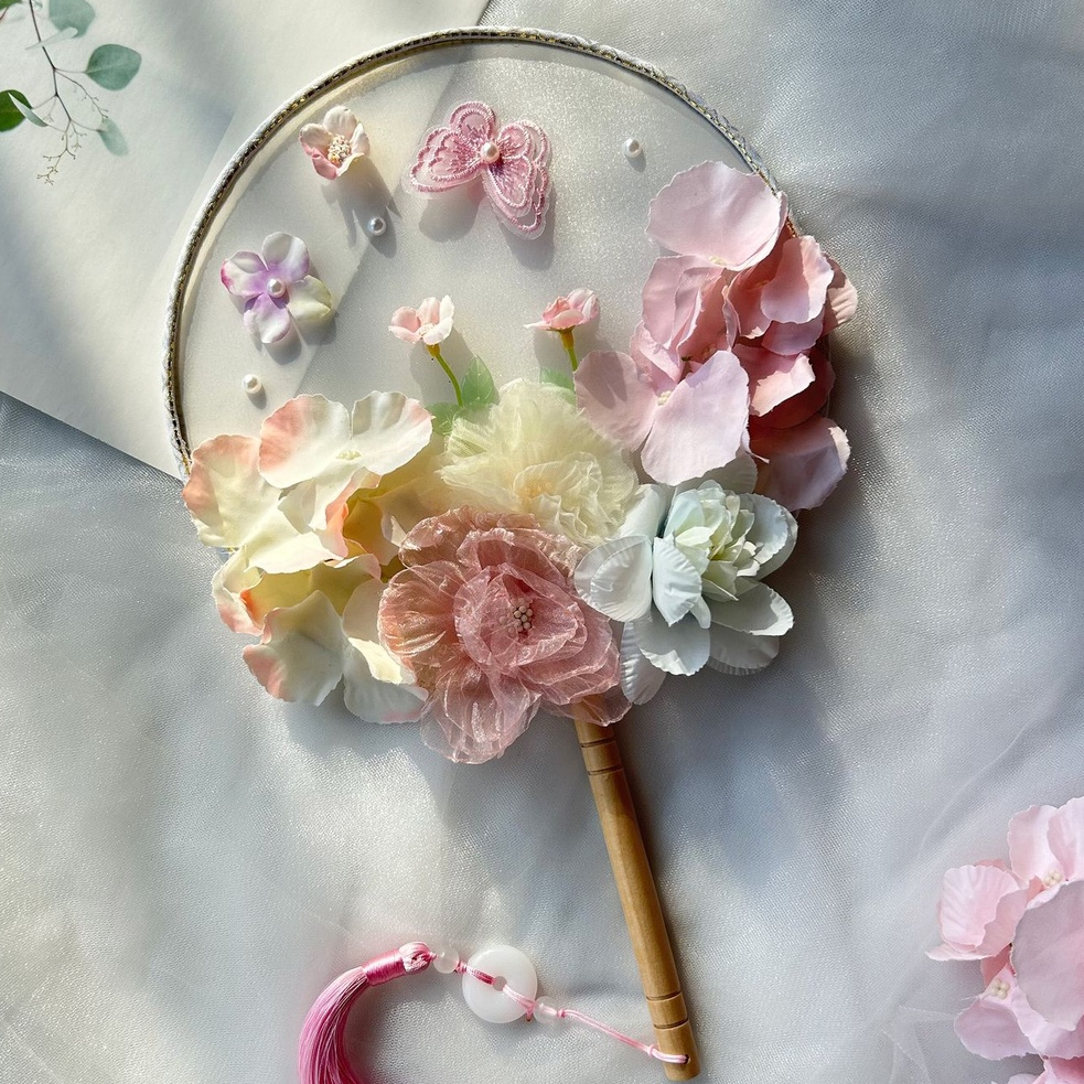 Dmo-Classical พัดลมจําลองดอกไม้เจ้าสาวพัดลมภาพงานแต่งงานพัดลมรอบพัดลมเต้นรําภาพ All-Match Group พัดล