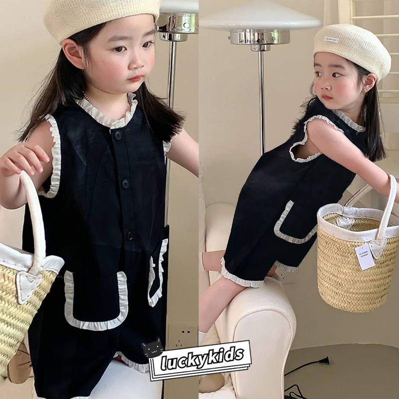 ฤดูร้อนเด็กหญิงลูกไม้แขนกุด ชุดจั๊มสูท หวานเด็กทารกบางกางเกงขาสั้นระบายอากาศ ชุดรอมเปอร์