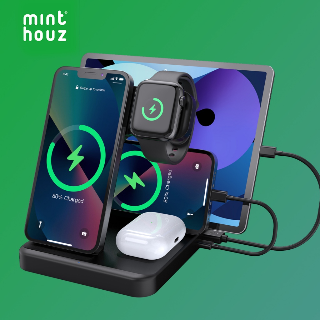 Minthouz 5 IN 1 แท่นชาร์จไร้สาย 36W สําหรับ iPhone 15 14 13 Airpod Apple Watch Samsung Galaxy