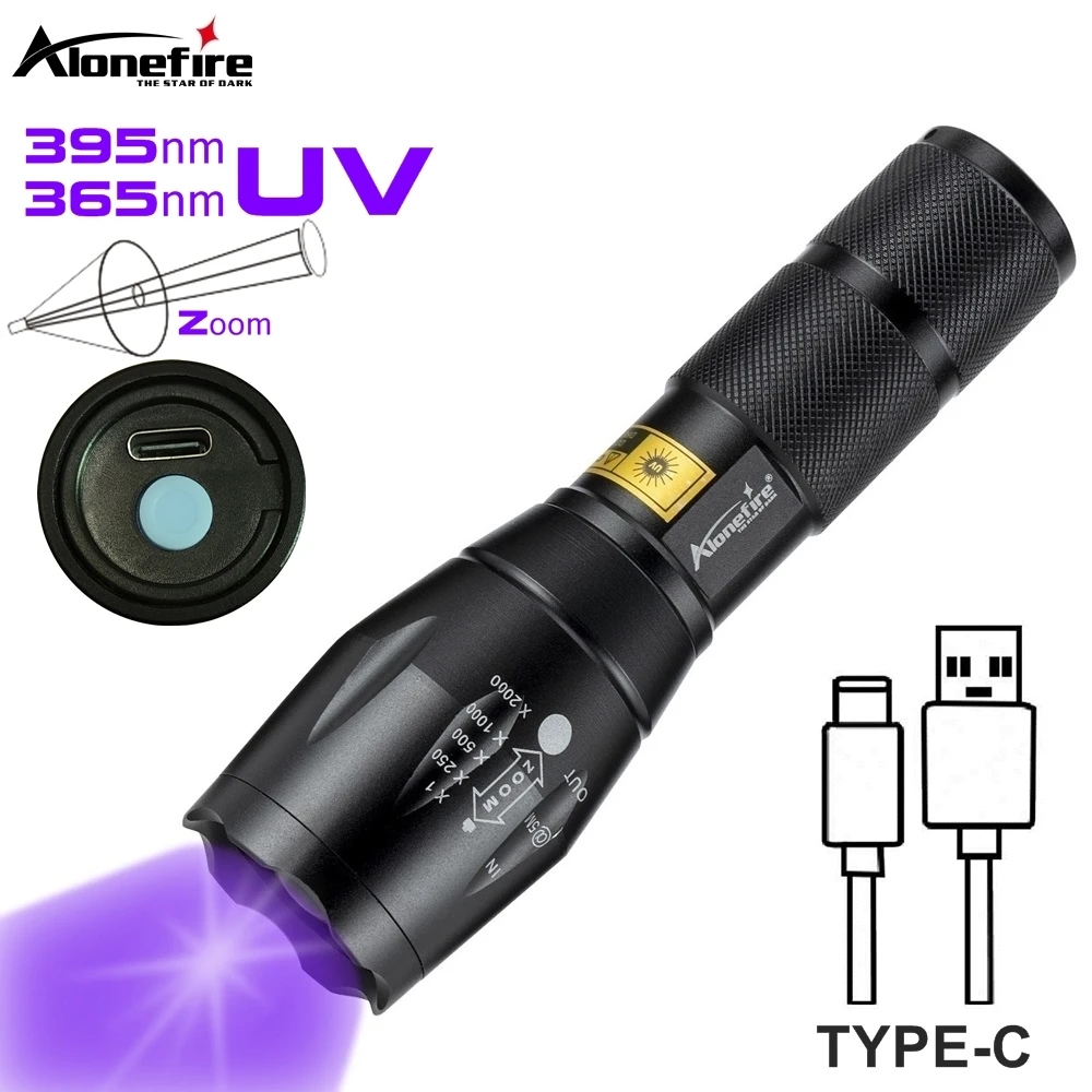 Alonefire G700-C Zoom 365/395nm ไฟฉาย UV ชาร์จ USB ตรวจจับคราบปัสสาวะสัตว์เลี้ยง
