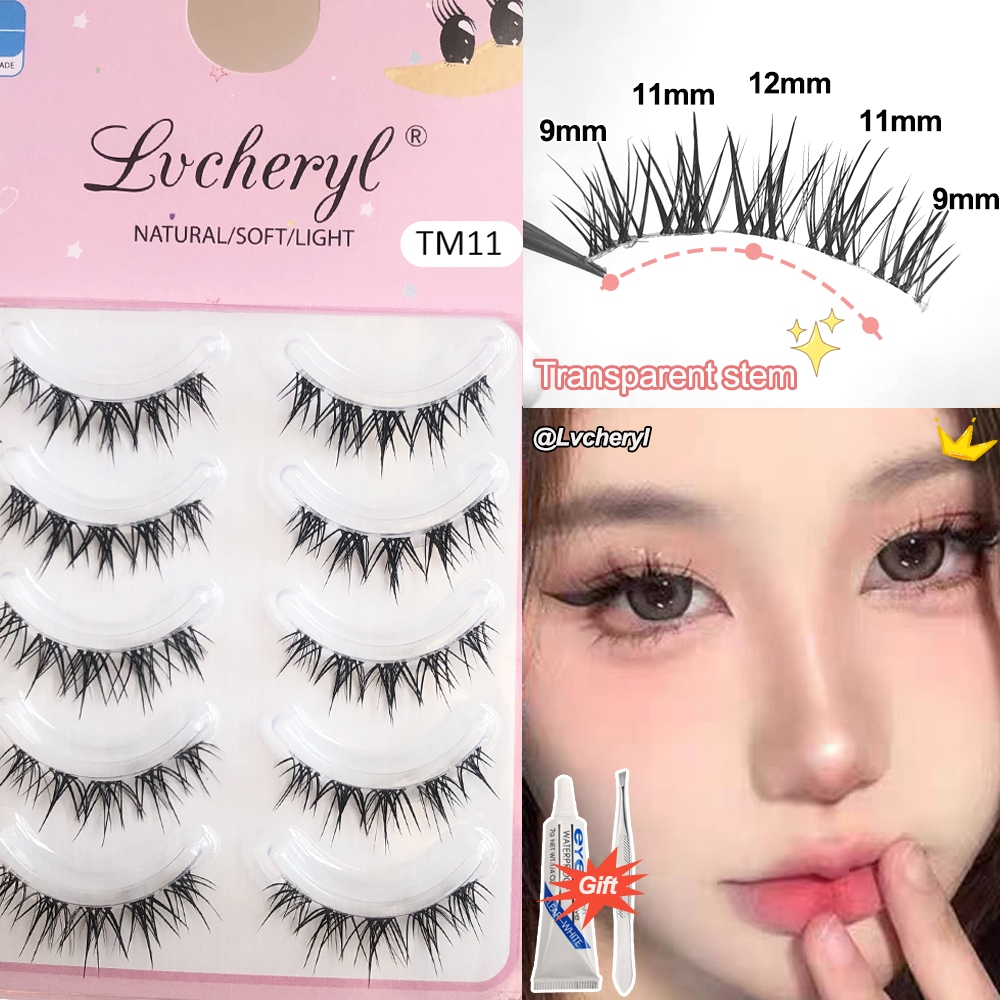 Lvcheryl ขนตาปลอมมอบกาวใส การ์ตูนขนตาปลอมธรรมชาติ,ขนตาปลอมแบบใช้ซ้ำได้ทุกวัน 5 คู่