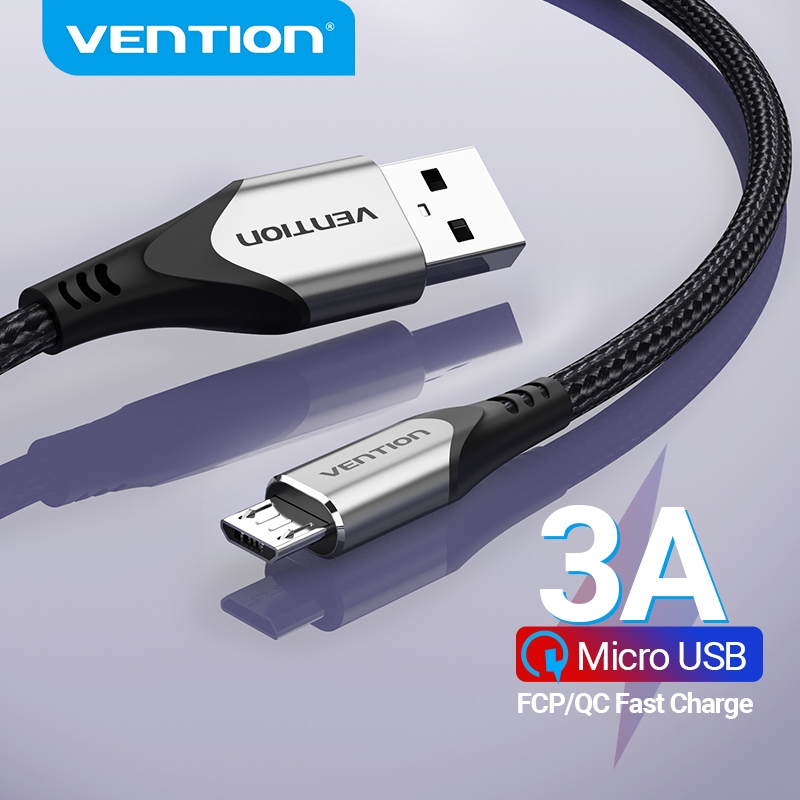 Vention สาย USB 2.0 A ต่อ Micro-B ชาร์จเร็ว 3A สานถักทนทาน เปลือกอลูมิเนียม รับส่งข้อมูล 480Mbps หลายความยาว สำหรับอุปกรณ์พกพา/ลำโพง