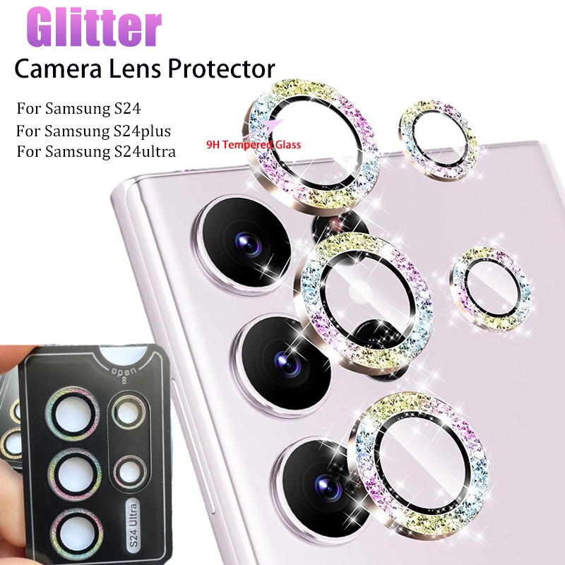 กระจกกันรอยเลนส์กล้อง แต่งกลิตเตอร์ สําหรับ Samsung Galaxy S24 Ultra S24Plus S24 Plus S24+ S24Ultra