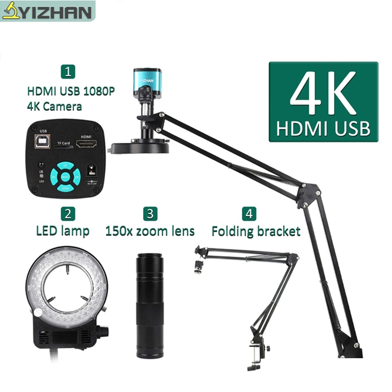 【ค่าส่งฟรี】Yizhan กล้องจุลทรรศน์ดิจิทัลอิเล็กทรอนิกส์ 4K สําหรับบัดกรี กล้องจุลทรรศน์ 1080P HDMI VGA USB เลนส์ 150x พับรีโมต