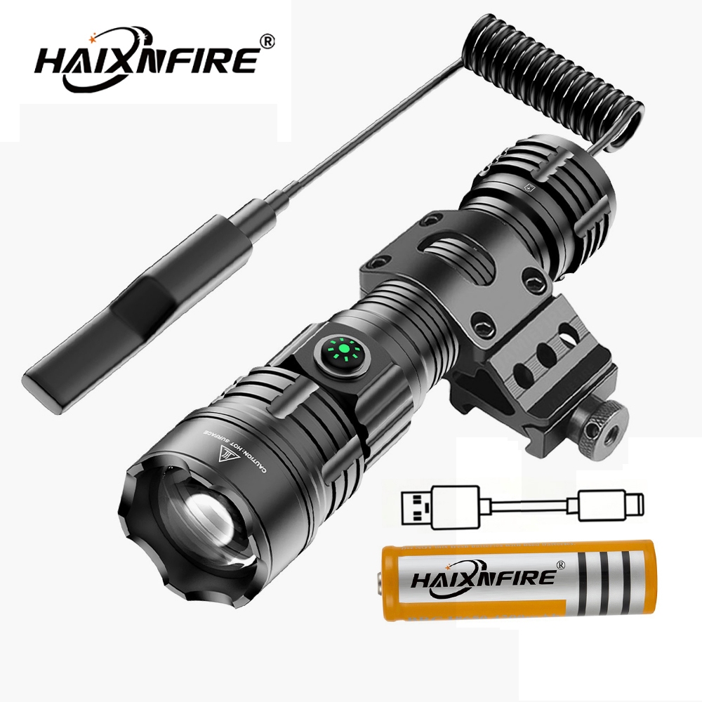 Haixnfire H48 ไฟฉาย LED 4500 ลูเมน ซูมได้ ชาร์จ USB สําหรับตั้งแคมป์กลางแจ้ง