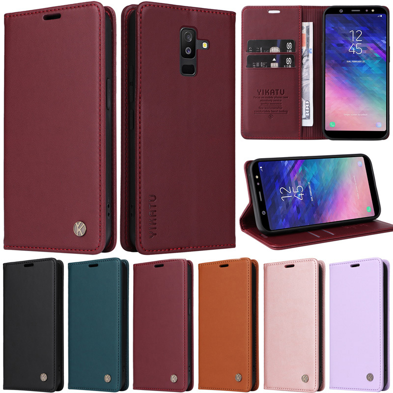 หรูหราปลอกสําหรับ Samsung Galaxy A6 Plus A8 2018 A7 2018 J6 Plus J4 Plus A9 2018 Slim Book สไตล์กระเป๋าสตางค์นุ่ม Pu หนังช่องใส่การ์ดพลิกโทรศัพท์ผิวขาตั้งป้องกันกรณี