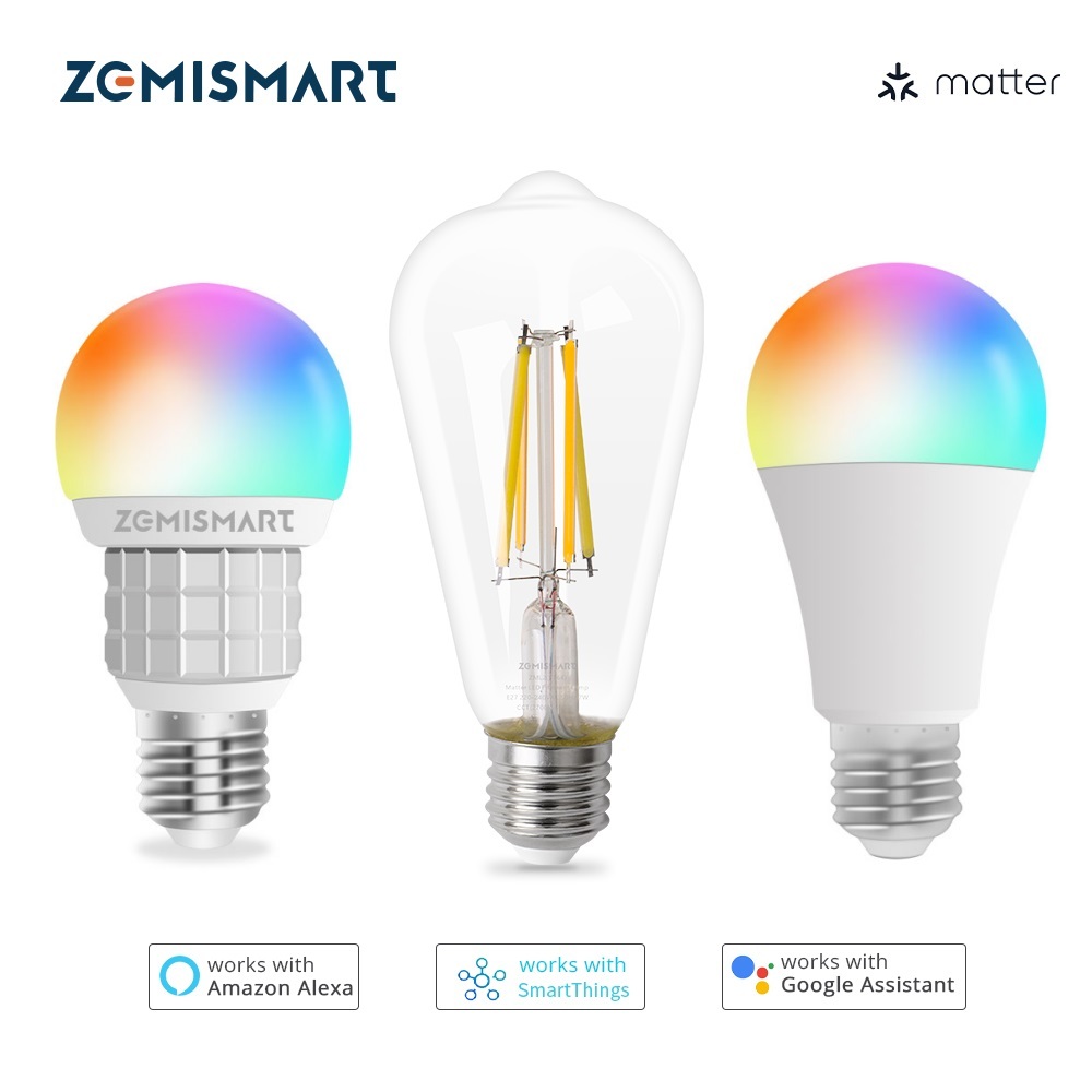 Zemismart Matter WiFi หลอดไฟ E27 LED Matter หลอดไฟ Dimmer Homekit Google Home SmartThings จับเวลา Ma