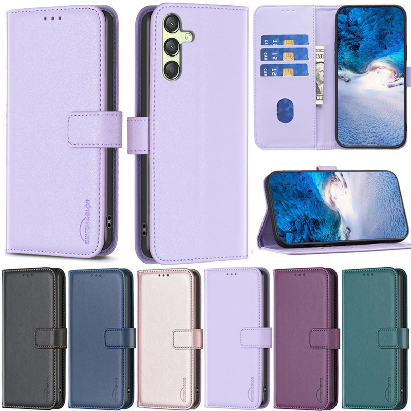 เคสโทรศัพท์หนัง PU นิ่ม ผิวด้าน ฝาพับ พร้อมช่องใส่บัตร ตั้งได้ หรูหรา สําหรับ Samsung Galaxy M34 5G S23 FE A15 A05 A05S A25 5G A35 A55