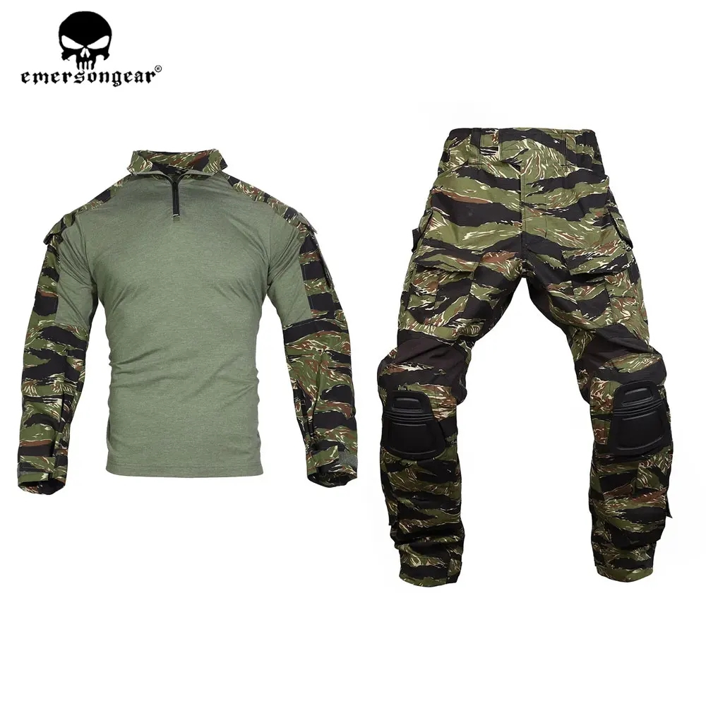 Emersongear Tactical G3 Style Combat Backwear Set Outdoor Sports Shirt and Pants Knee Protection Tiger Stripe Uniform
