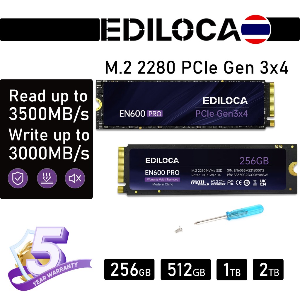 Ediloca EN600Pro NVMe PCIe Gen3x4 M.2 2280 SSD Read 3500MB/s Write 3000MB/s สำหรับ Laptop และ PC 250
