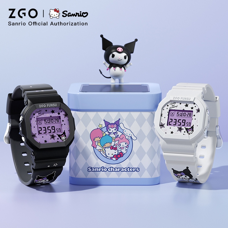 ZGO x Sanrio Kuromi นาฬิกาเด็ก แนวสปอร์ต อเนกประสงค์ มีไฟ LED กันน้ำ 100% นาฬิกานักเรียน 8611