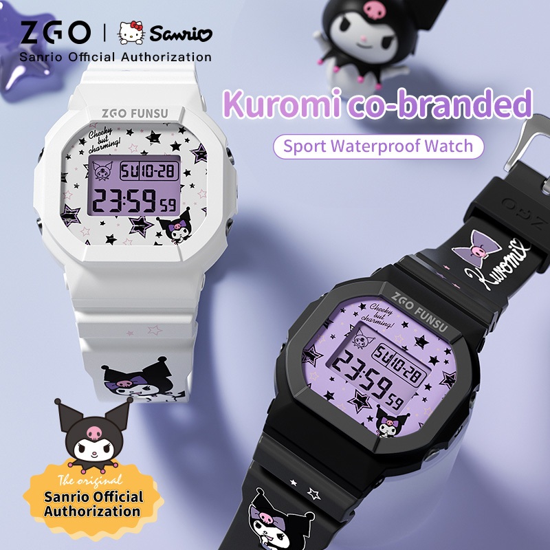 ZGO x Sanrio Kuromi นาฬิกาเด็ก แนวสปอร์ต อเนกประสงค์ มีไฟ LED กันน้ำ 100% นาฬิกานักเรียน 8611