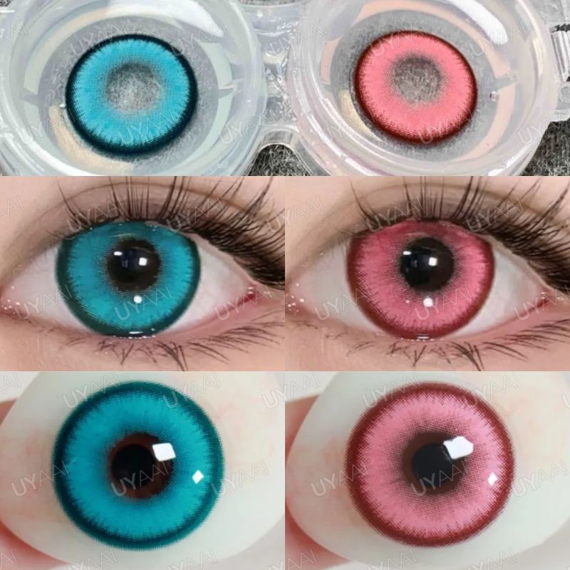 {เกรด -0.00~-5.00} Uyaai คอนแทคเลนส์คอสเพลย์ สีฟ้า สีชมพู 14.5 มม.