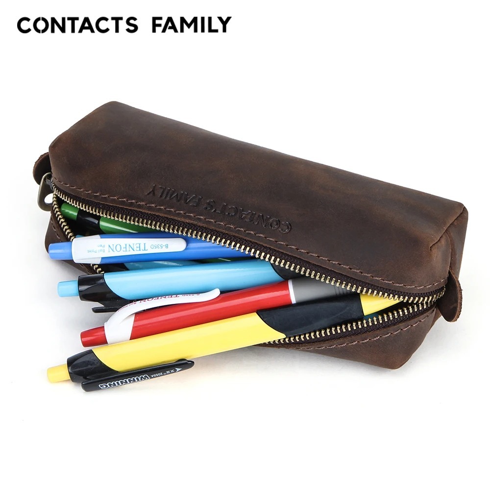 CONTACT'S กระเป๋าดินสอเครื่องเขียนหนังสไตล์ย้อนยุคความจุขนาดใหญ่สำหรับเด็ก