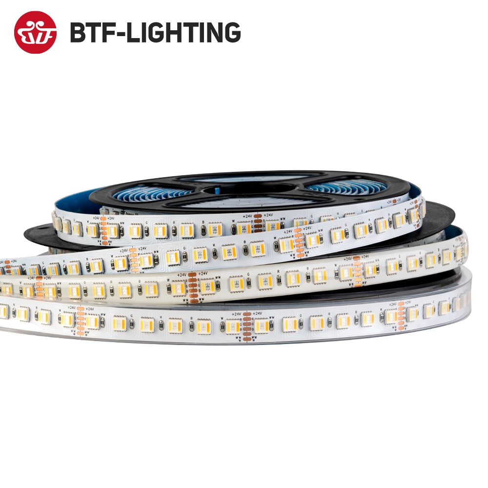 BTF-LIGHTING 5050 RGBCCT 5 ใน 1 แถบไฟ LED 96LEDs/m RGB+3000K-6500K PCB สีขาว 6pin DC24V